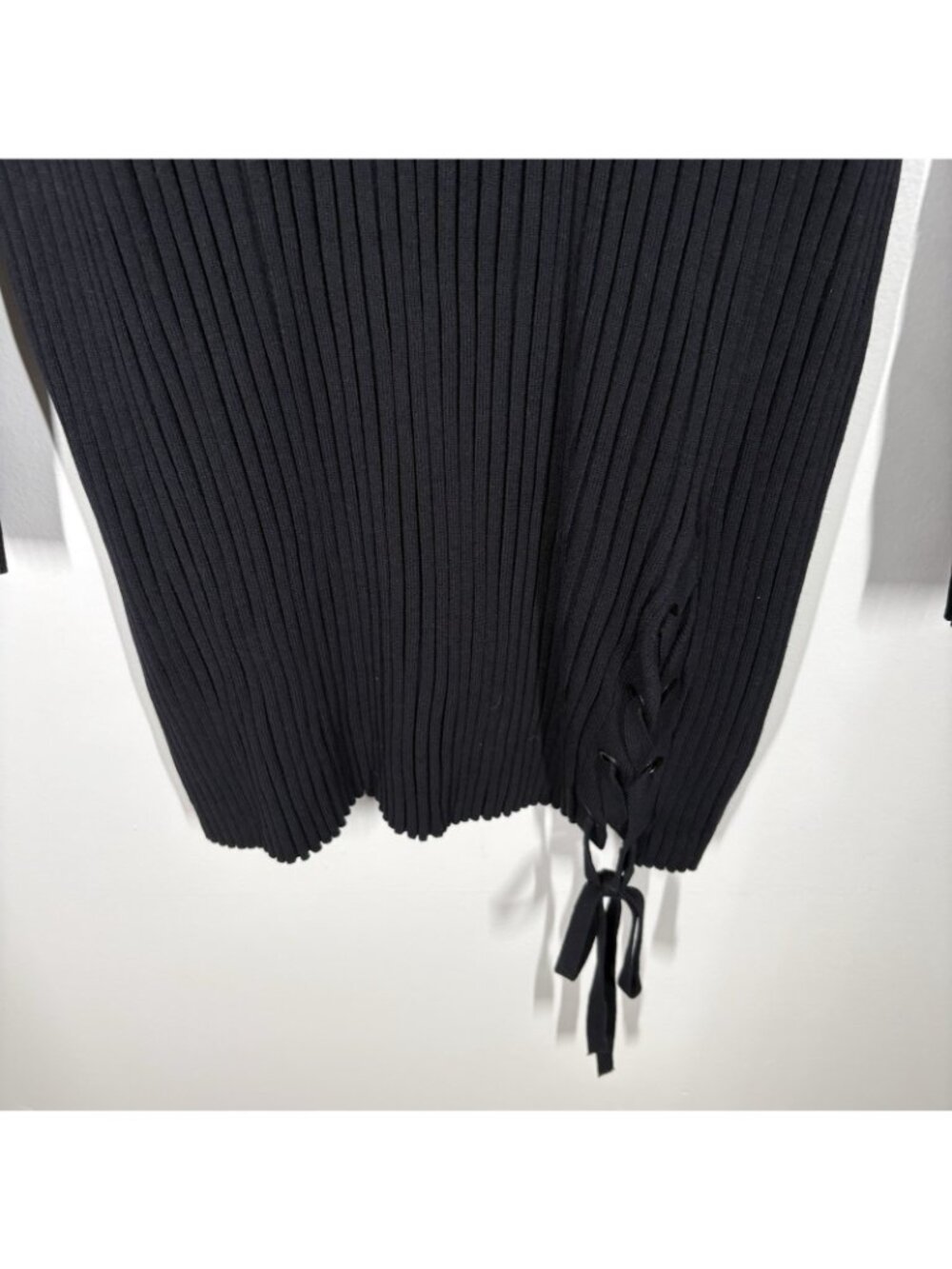 Ashley Graham Women 5X Black Ribbed Lace Up Long Sleeve Mini Sweater Dress NWT - Picture 6 of 14